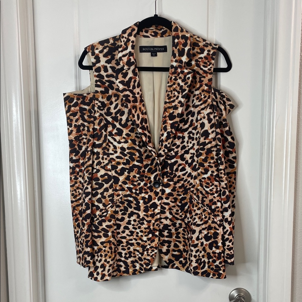Boston Proper animal print cold shoulder blazer